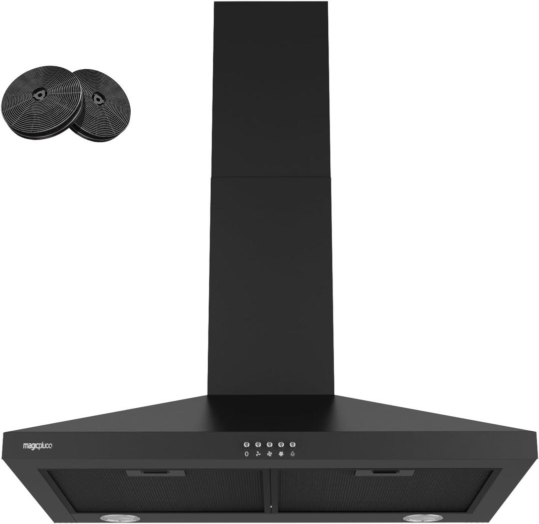magicplux Wall Mount Range Hood 30 inch, 380 CFM Kitchen Hood With Ducted/Ductless Convertible, 3 Speed Exhaust Fan with LED light, Balck