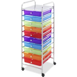 Whitmor 10 Drawer Rolling Craft Storage Cart, Plated Metal Frame for Crafting, Sewing, Crafts, Office, Home Storage,15.25L x 13.50"W x 35.25"H, Chrome