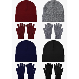 Glooarm 8 Pack Winter Hat and Gloves Set for Men Women Warm Beanies Knit Gloves Unisex Warm Sets, Color: Black, Navy Blue, Burgundy, Black and White, One Size