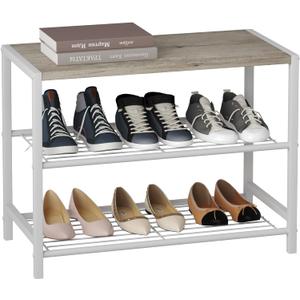 HOMEFORT 3-Tier Shoe Rack, Shoe Storage Shelf, Industrial Shoe Tower, Narrow Shoe Organizer for Closet Entryway, Small Shoe Rack Table with Durable Metal Shelves, White Oak