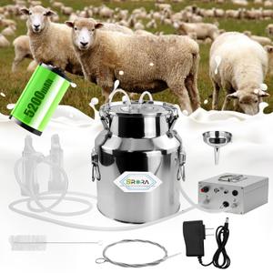 14L Goat Milking Machine, Rechargeable Battery Adjustable Pulse Vacuum Electric Goat Milking Machine,Portable Milking Machine,Individual Pulsation Adjustment, Udder Protection