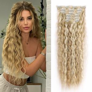 Clip in Hair Extensions, 6PCS Hair Extensions 22" Synthetic Long Curly Wavy Blonde Highlights hair extensions Natural Thick Deep Wave Hairpieces