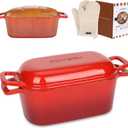 3.6QT Oval Enameled Cast Iron Dutch Oven, Sourdough Bread Baking Pan with Lid (Red)