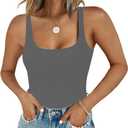 Chunpin Women's Square Neck Tank Bodysuit Sleeveless Tank Top Double Lined Body Suit Going Out Outfits Thong Bodysuits (Grey)