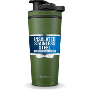Ice Shaker Insulated Stainless Steel Shaker Bottle | 26oz, Green | Cold for 30+ Hours | Insulated Cup with Twist-on Agitator | Odor-Free Bottle for Protein Shakes, Water, Smoothies, Cocktails
