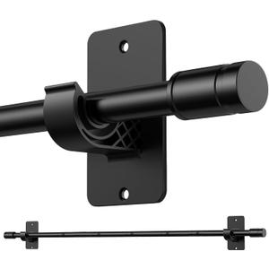 Black Curtain Rods No-Drilling for Windows 48 to 84 Inch - 5/8" Diameter Adhesive Curtain Rod, Splicing Drapery Rod Set with Renter Friendly Adhesive Brackets (Size: 32" - 93")