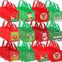 SmoothNovelty 100 Pcs Christmas Gift Bags Bulk with Handles Non Woven Favor Bags Xmas Reusable Gift Wrap Tote Bag Holiday Red and Green Goodie Boxes for Xmas Wrapping Party Supplies, 8 x 8 x 6 Inch