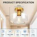 Industrial Semi Flush Mount Ceiling Light: Gold Kitchen Lighting Fixtures Ceiling with Clear Glass - Vintage Hallway Light Fixtures E26 Bulb Included - 8.46 Light Fixtures Mount for Foyer
