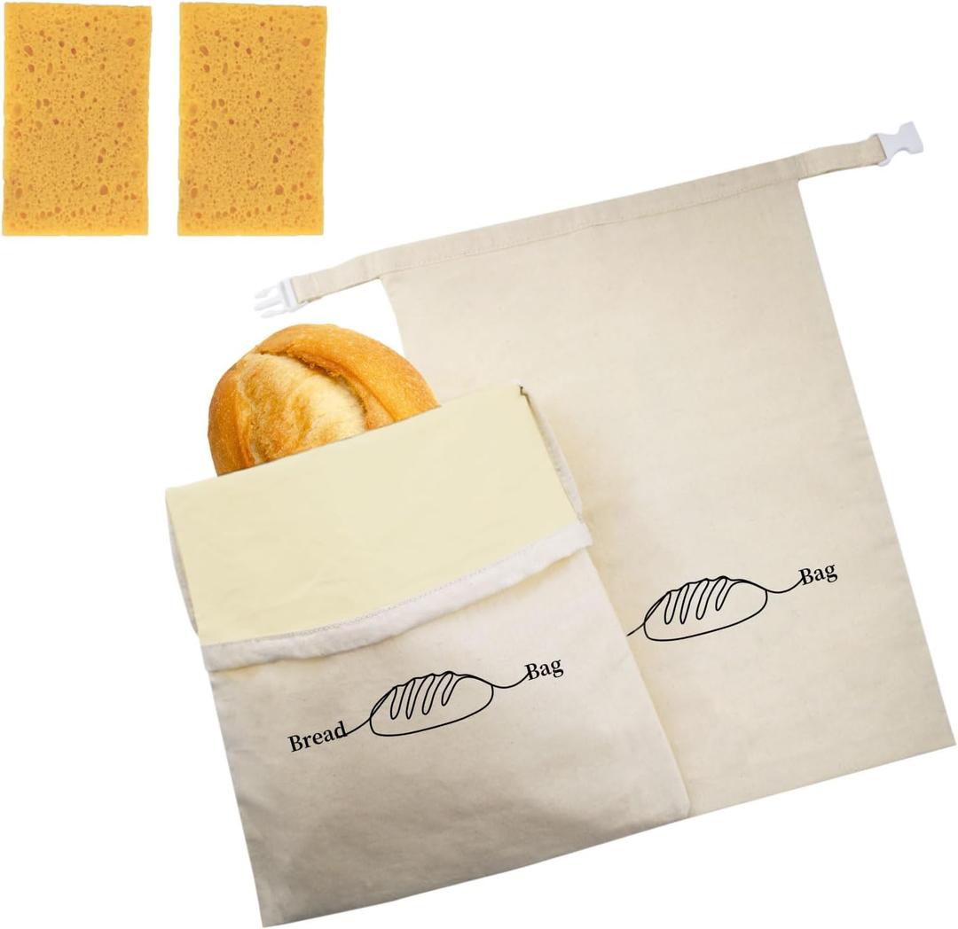 Reusable Beeswax Bread Bags for Sourdough Baking (2 Pack) XL - Organic Cotton Beeswax sourdough bread bags, Eco-Friendly, Freezer-Safe, Keep Homemade Bread Fresh, Food-Storage Bag (Beige)