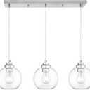 JAZAVA 3-Light Globe Island Light, Linear Chandelier with Brushed Nickel Finish, Clear Glass Pendant Light Fixture for Dining Room Kitchen Island Living Room Pool Table, ZCPL101BN-3S (8 inch)