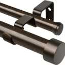 KAMANINA 1 Inch Double Curtain Rod 36 to 72 Inches (3-6 Feet), Bronze Heavy Duty Curtain Rods for Windows, Telescoping Double Drapery Rods with End Caps, Fewer Rods, Faster Setup