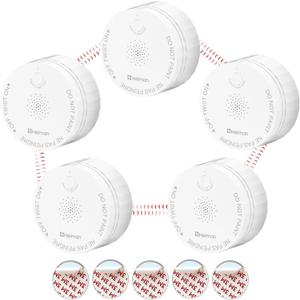 Heiman Smoke Alarm, Wireless Interconnected Photoelectric Battery Operated, Ul 217 10th Certified, Interlinked Portable Mini for Home Indoor Residential, 5 Pack, White
