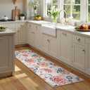 Beeiva Floral 2x6 Runner Rug Non Slip Washable, Paisley Washable Kitchen Rugs with Low Pile, Ultra Thin Carpet for Hallway Runner Laundry Bathroom (Beige,2'x6')