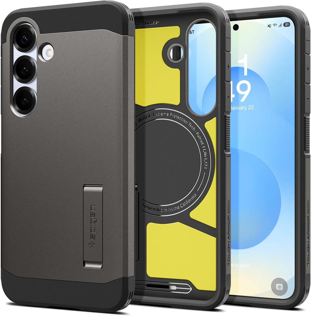 Spigen Tough Armor (Ai) MagFit Designed for Galaxy S25 Case [Kickstand] [Fast Wireless Charging] (2025) - Gunmetal