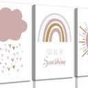 3 Pcs Boho Nursery Canvas Wall Art You Are My Sunshine Pink Sun Rainbow Cloud Painting Pictures Wall Decor Poster Print Artwork for Girls Baby Room Kids Room Home Decoration (16L"x12W")