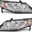 Headlights Assembly Compatible with 2006-2011 Honda Civic 4-Door Sedan Headlamp Replacement for 2006-2011 Civic 4DR Chrome Housing with Amber Reflector(NOT fit 2-Door)W/O Bulbs