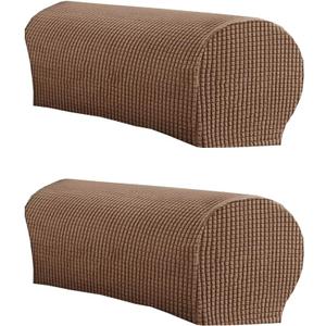 LINGXIYA Soft Stretch Plush Armrest Cover, Spandex Armrest Covers for Chairs/Sofas, Couch Arm Cover, Furniture Protector Armchair Slipcovers for Recliner, Set of 2 (Brown)