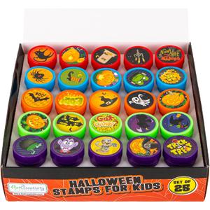 2 x ArtCreativity Halloween Stamps for Kids, Pack of 25 Assorted Pre-Inked Spooky Stampers, Best for Party Favors, Goodie Bag Fillers, Trick or Treat Toy Supplies, Birthday Gift Bags, Pumpkin Stamp