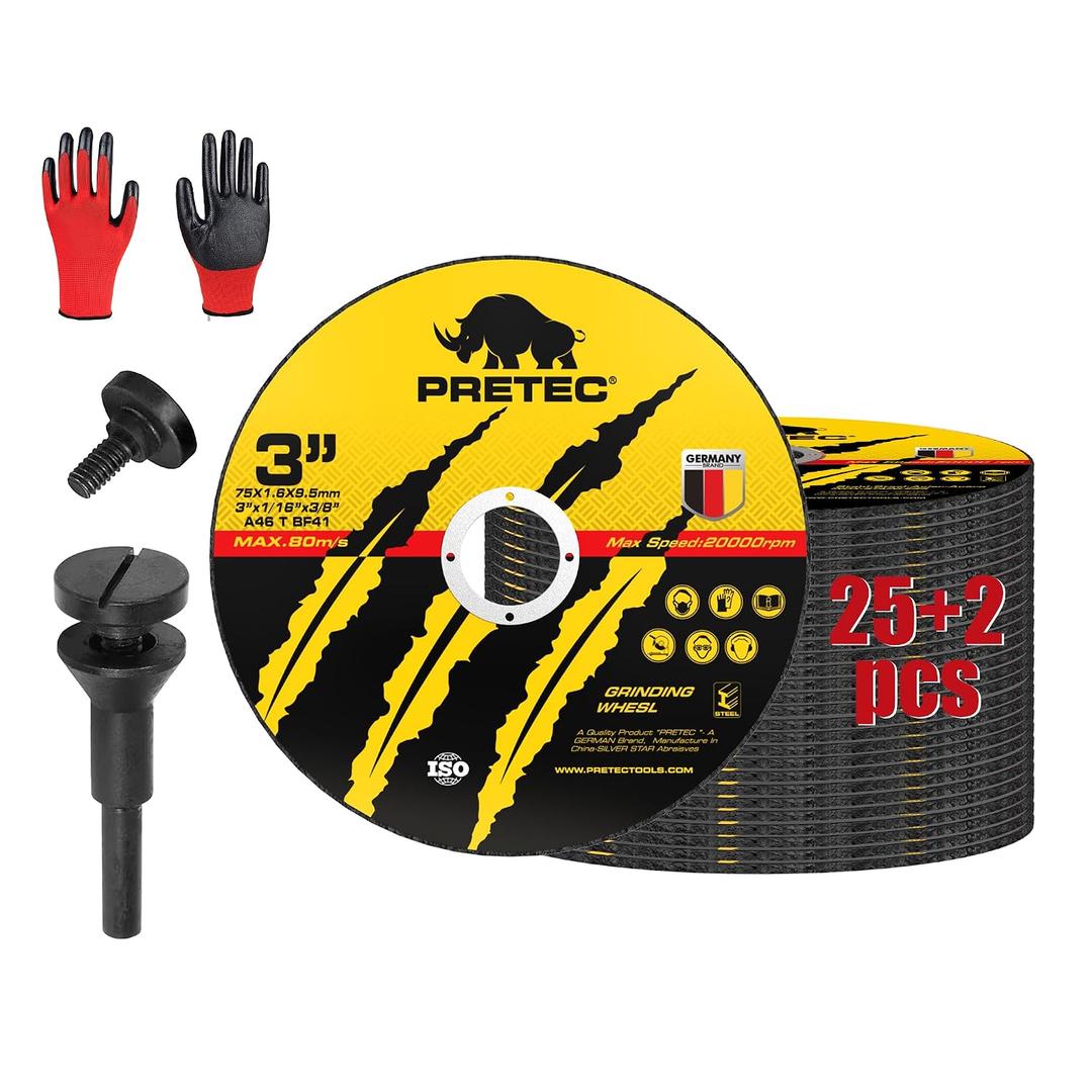 Cut Off Wheels 27Pcs, 3 Inch Die Grinder Cut Off Wheels with 1/4 in Mounting Mandrel Kit for Die Grinder, 3/8" Arbor Hole Cutting Wheel for Metal & Stainless Steel Rotary Tool Drill Attachment