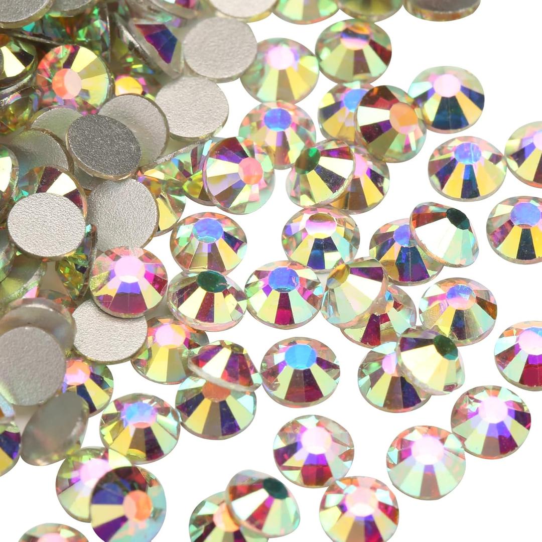 Jollin 144pcs Glue Fix Crystal Flatback Rhinestones Glass Diamantes Gems for Crafting Nail Art Crafts Decorations Clothes Shoes 12.0mm (ss60, Crystal AB)