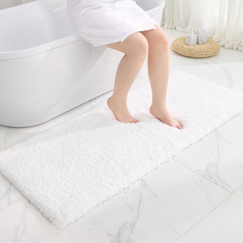 Disolla White Bathroom Runner Rug 24x59 Non Slip Fluffy Long Bath Mat for Bathroom Floor Washable Plush Luxury Bath Rug for Tub Absorbent Shower Sink Mat Bedside Rug
