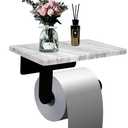 Toilet Paper Holder with Natural Marble Shelf for Bathroom Washroom,Wall Mounted Tissue Holder Suitable for Mega Rol(Middle 7.87 * 4.72 in, Matte Black)