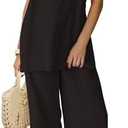 Yanekop Linen Sets for Women 2 Piece Pants Summer Outfits Matching Lounge Sets Spaghetti Strap Tank Top Pants Sets, L, Black
