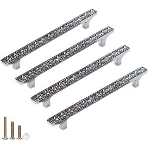 4 Pack Crystal Glass Rhinestone Cabinet Pulls Knobs Handles,Modern Decorated Shiny Dresser Drawer Konbs Pulls Handles for Cupboard Wardrobe Dresser Doors (4 Pack, 5" Hole Centers)