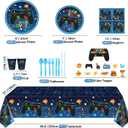 229 Pcs Video Game Decorations Game Birthday Party Supplies Video Game Decorations Tableware Set Include Plates Banner and Tablecloth for Game on Birthday Decorations Kids Serves 20 Guests