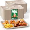 JOLLY CHEF Compostable  Compartment Paper Plates  *   [ ] Heavy Duty Natural Divided Disposable Eco-Friendly Biodegradable Food Trays for Dinner Lunch Thanksgiving Day (11*8in-500pack, Brown)