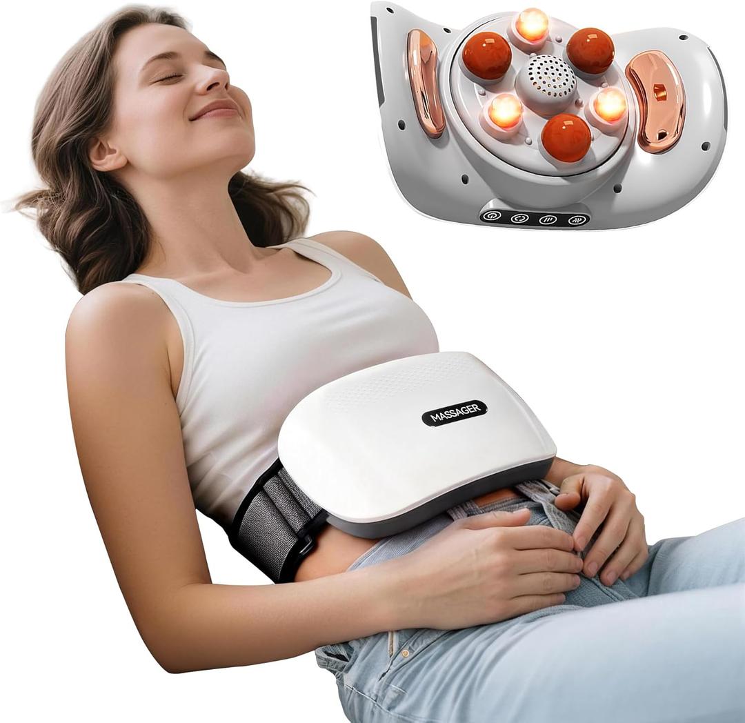 Stomach Massager for Digestion, Abdominal Massager with Heat, Electric Hands-Free Belly Massage Machine to Relieve Bloating, Period Pain and Constipation