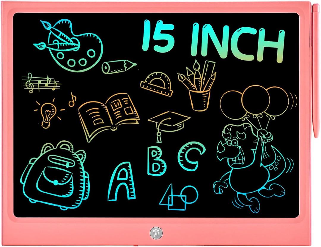 LCD Writing Tablet, 15 Inch Toddler Kids Toys Drawing Pad, Girls Toys Age 6-8, Coloring Books Travel Essentials, Birthday Gifts for 3-12 Year Old Girls Boys(Pink)
