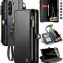 Defencase Compatible with Samsung Galaxy S23 Case Wallet with RFID Blocking Card Holder for Women Men, PU Leather Magnetic Snap Flip Zipper Strap Wallet Phone Case Fit for Galaxy S23 5G 6.1", Black