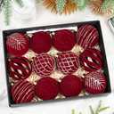 Hismir 12 Pcs 3.15 inch Velvet Christmas Tree Ornaments Bulk，6 Styles Red Flocked Christmas Balls Plastic Shatterproof Xmas Hanging Ornaments Decorations Set for Tree Garland Wreath (Burgundy)