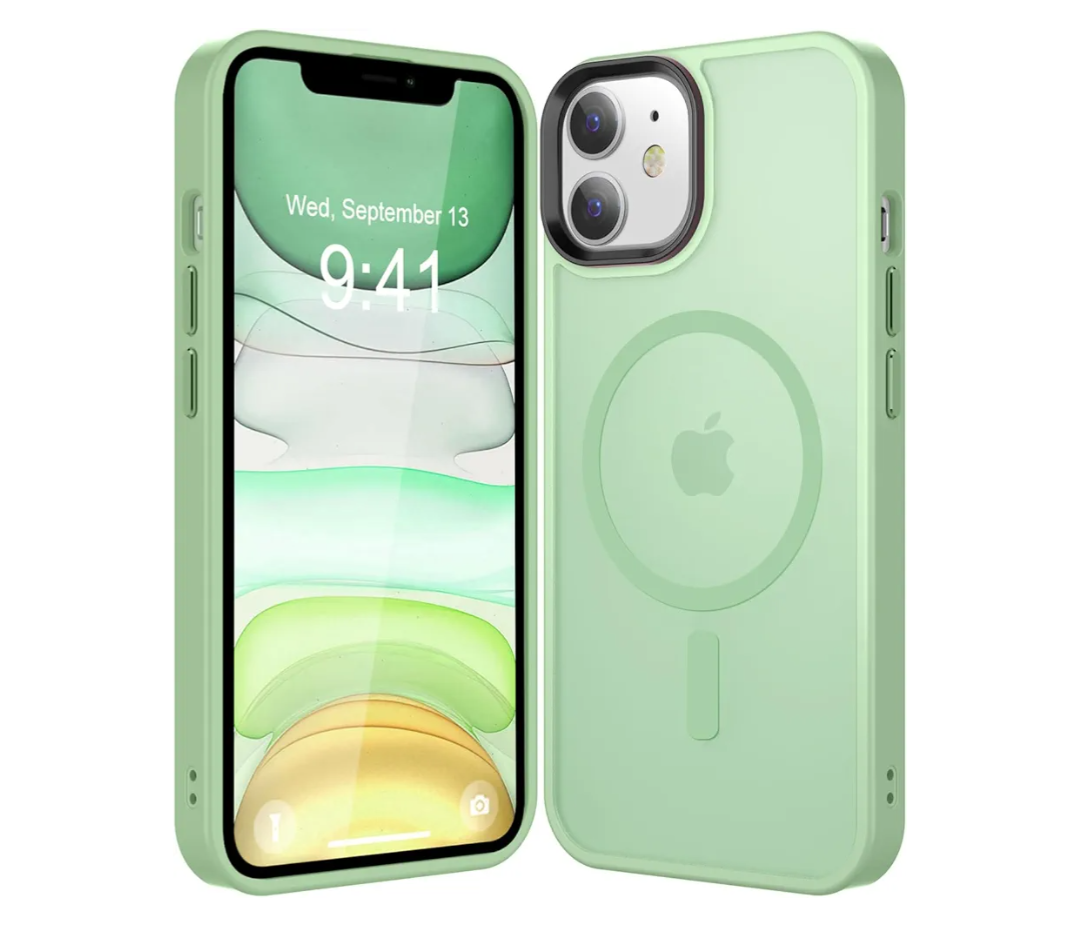 Strong Magnetic for iPhone 11 Case Compatible with Magsafe, [13FT Drop Resistant] Translucent Matte Skin Feeling Back, Aluminum Alloy Keys Shockproof Phone Case, Light Green