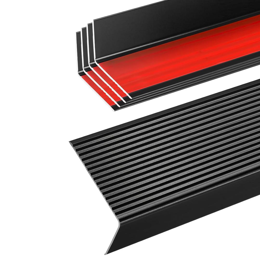 Black 48" Metal Stair Nosing, Heavy-Duty Aluminum Self-Adhesive Stair Edge Protector for Indoor/Outdoor Stairs, Non-Slip Tread Cover, L- Molding(48 x 1.2 x 2 in, 5Pcs)