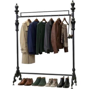 47.2" Industrial Clothing Rack Heavy Duty - Black Iron Garment Rack for Retail Display & Home - Vintage Coat Rack Stand for Hanging Clothes, Jackets, Dresses - Commercial Grade Sturdy Metal Organizer