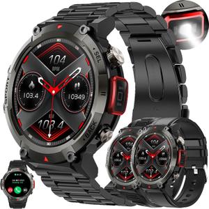 1.45" Smart Watch for Men Women (Make/Answer Call), 2024 New Mens Smartwatches, Hands-Free Calling & LED, Fitness Tracker Smartwatch for Android iPhones, Digital Watches Step Counter, 3 Straps (Black)