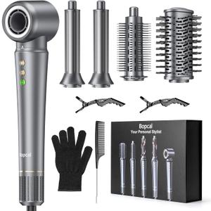 5 in 1 Hot Air Styler Wrap for Women - High-Speed Frizz-Free Hair Dryer Brush, Ion Fast Drying Auto Wrap Cruler, No Heat Damage Air Styler Wrap - Curl, Volumize, Straighten, Gift Idea (Silver Gray)