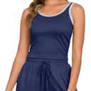 PrinStory Womens Pajamas Set Summer 2 Piece Pajama Sleeveless Tank and Shorts Soft Pj Sets with Pockets (Blue, L)