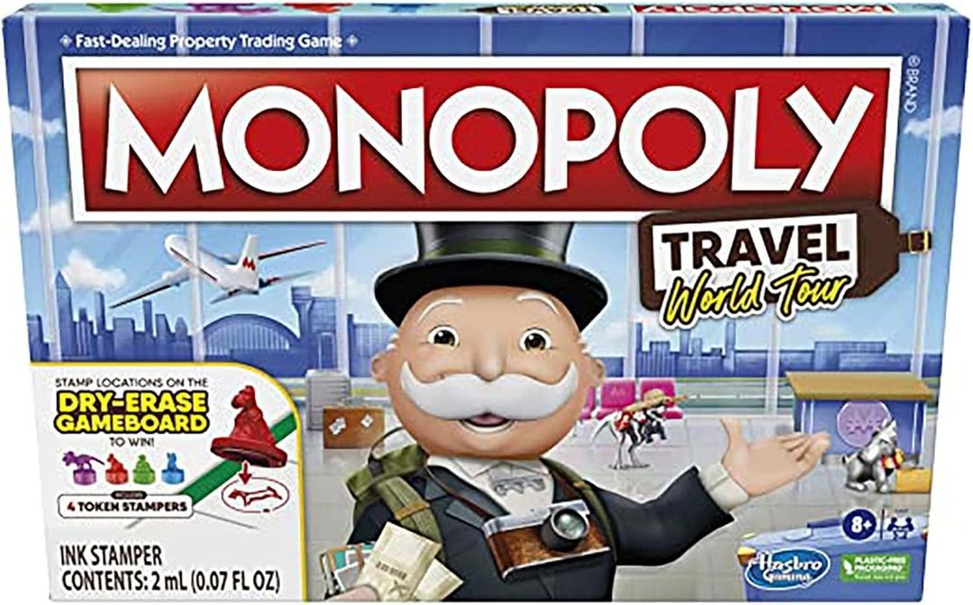 Hasbro Gaming Monopoly World Tour Board Game with Token Stampers and Dry-Erase Gameboard for Family Game Night