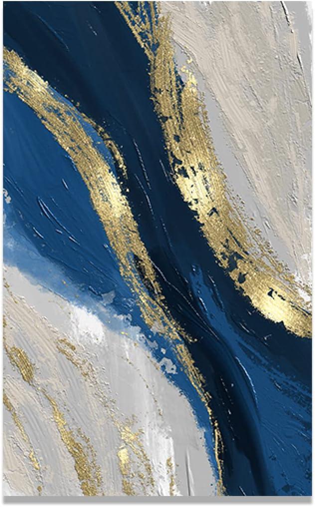 CAYBES Art Print Modern Abstract Oil Painting Orange Gold Blue Nordic Poster and Print Wall Pictures for Living Room Decor Cuadros Decorativos  24L" x 48W"