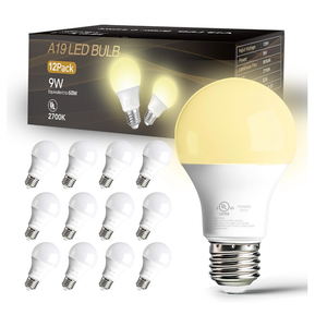dalattin 12 Pack A19 LED Bulbs,9W Equivalent 60 Watts,E26 Base,Soft White 2700K, 800 LM, Non-Dimmable, Efficient Energy Saving Lights for Living Room,Office,80+ CRI,120V, UL Listed
