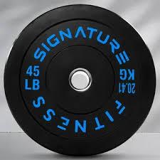 Signature Fitness 2" Olympic Bumper Flat Weight Plates with Steel Hub - 100% Virgin Rubber, Black, 45LB