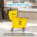Simpli-Magic Side Press Wringer Combo Commercial Mop Bucket on Wheels, 35 Quart,Yellow, Including Wet Floor Caution Sign and Set, Polyethylene