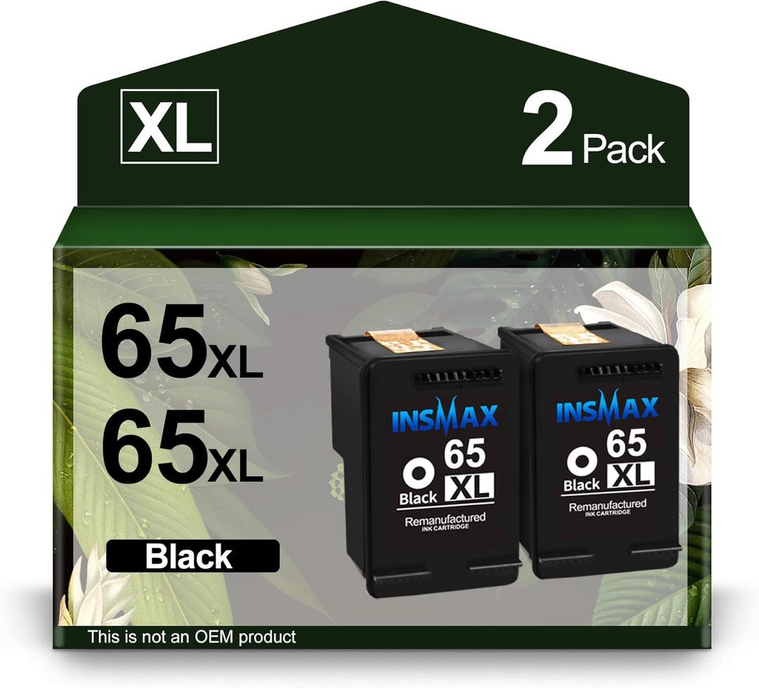 65XL Black Ink Cartridge Replacement for HP 65 65XL 65XXL Work with HP Envy 5070 5014 5055 5000 5052 5010 DeskJet 3755 3700 2600 (2 Black)