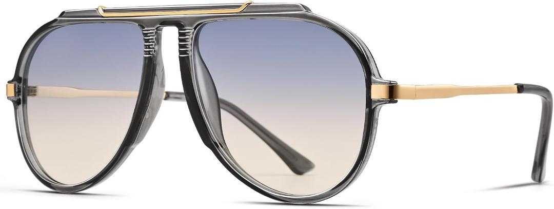 Pro Acme Oversized Aviator Sunglasses for Women Men, 70s Retro Aviators Style with Tangle Free Top Bar Design