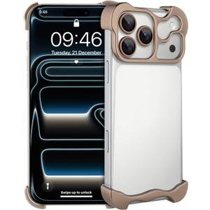 Phone Case Compatible with iPhone 17 Pro Max Compatible with Lens Camera Protection, Frameless Minimalist Design, Extremely Highlighting Personality. (Aluminum Champagne gold)