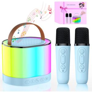 Mini Karaoke Machine for Kids, Toys for Ages 3-13+ Boys Girls, Toys Christmas Birthday Gifts for Boys, Portable Bluetooth Speaker with 2 Wireless Microphones Family Party (Blue 2 Mics)