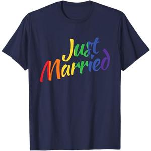 Just Married Gay Lesbian LGBT Wedding Rainbow LGBT T-Shirt, M